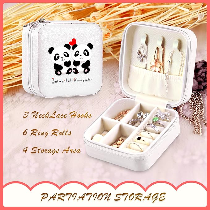 Panda Jewelry Box, Gifts For Kids Teens Girls, Panda Lovers Stuff Items Accessories Things Merchandise Decor Merch, Travel Ring Earrings Necklace Organizer Holder!