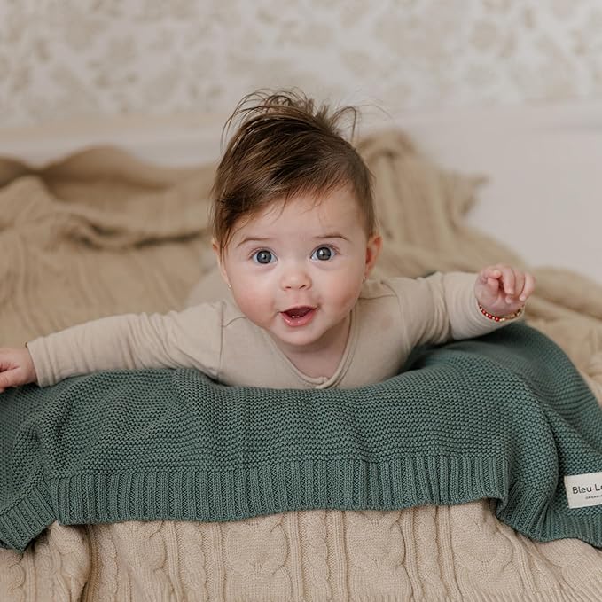Heritage Knit Organic Cotton Baby Blanket - Soft Warm Cozy Unisex Receiving Cuddle Stroller Beige Blanket for Newborns, Infants Toddler, Boys and Girls (Oatmeal, 0-2 Years)
