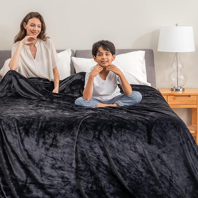 Berkshire Blanket VelvetLoft Big Oversized King Family Blanket, All Season Mid-Weight Ultra Silky and Fuzzy, Seamless Extra Large(Black, 120x120 Inches)