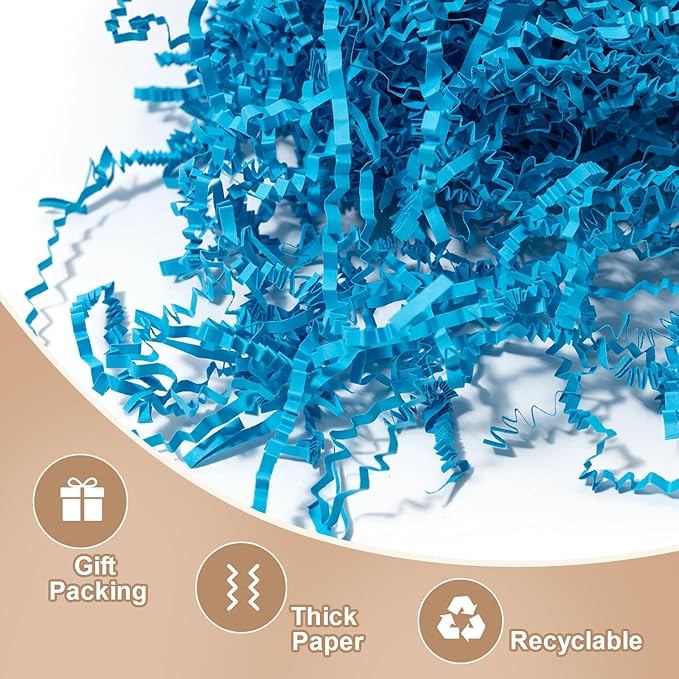 Wowxyz 2 LB Crinkle Cut Paper Shred Lake Blue Crinkle Shredded Paper - Gift Box Baskets Bag Filler - Confetti Stuffing for Birthday, Holiday Gift Packaging Wrapping