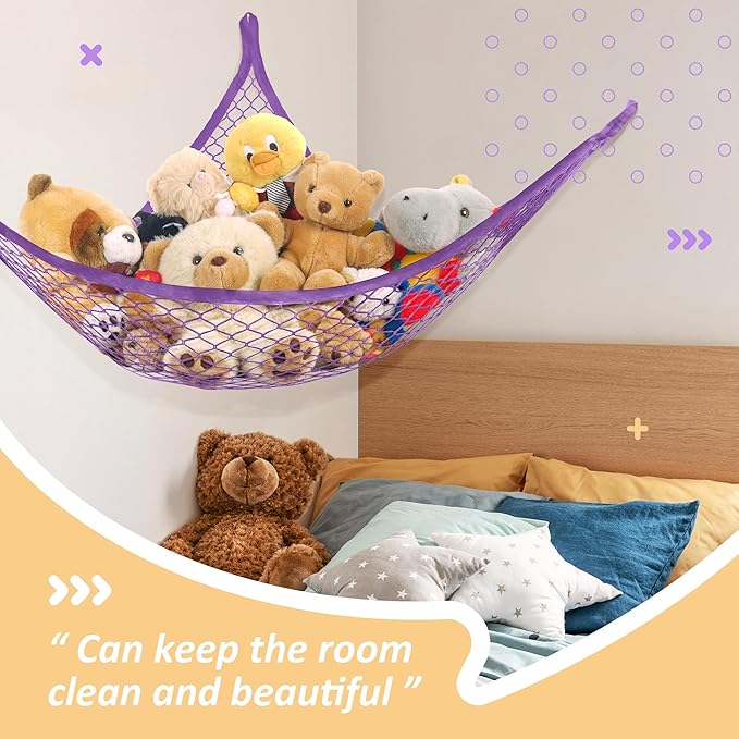 Stuffed Animal Net Hammock for Plushie Toys, Stuffed Animal Hammock Corner for Kids' Room Decor, Ideas for Organizing Stuffy Collection, 1 Pack, Purple