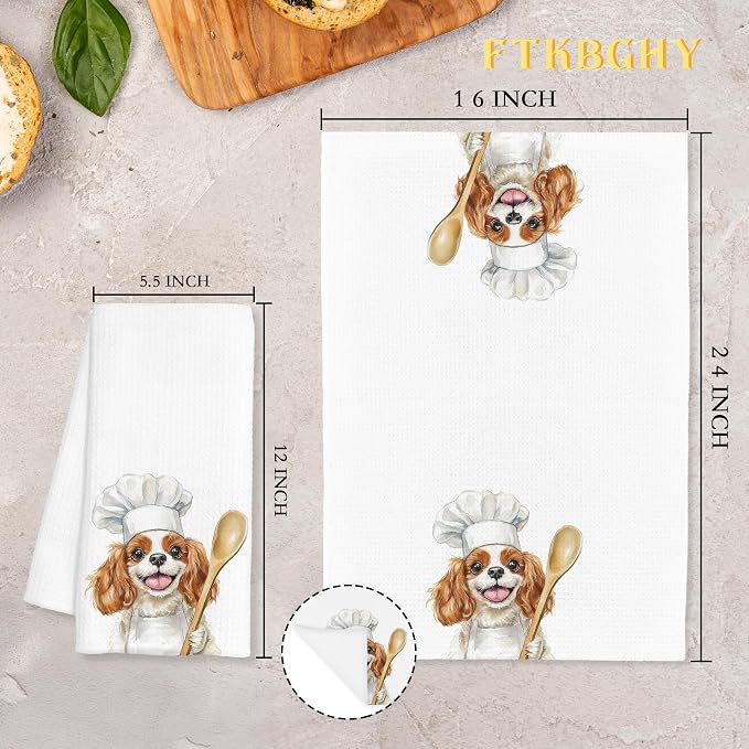 Funny Colour Cavalier King Charles Spaniel Chef Kitchen Towels Gifts, Dog Gift, Chef Gifts for Women Men, Funny Dog Lover Gift Decorative Dish Hand Tea Towels for Kitchen Bakery, 16x24 Inch