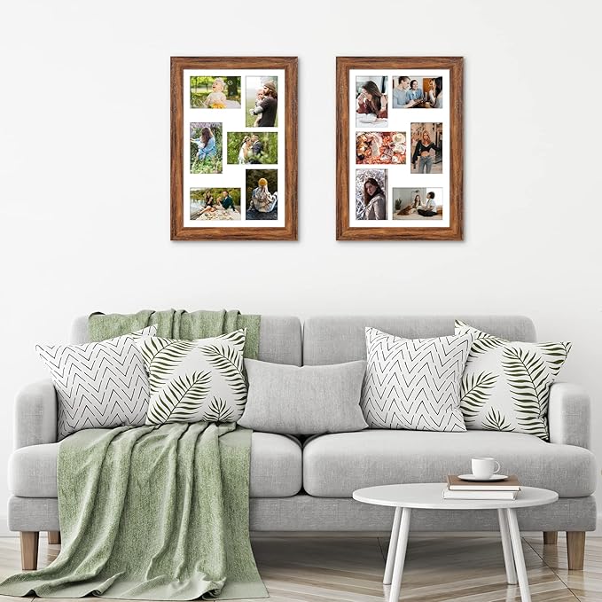 11x17 Picture Frame Display 6 picture frame collage 4x6,Multi Photo Frame with Mat,Plexiglass,Wall Mount Decor,Carbonized Brown Wood Grain