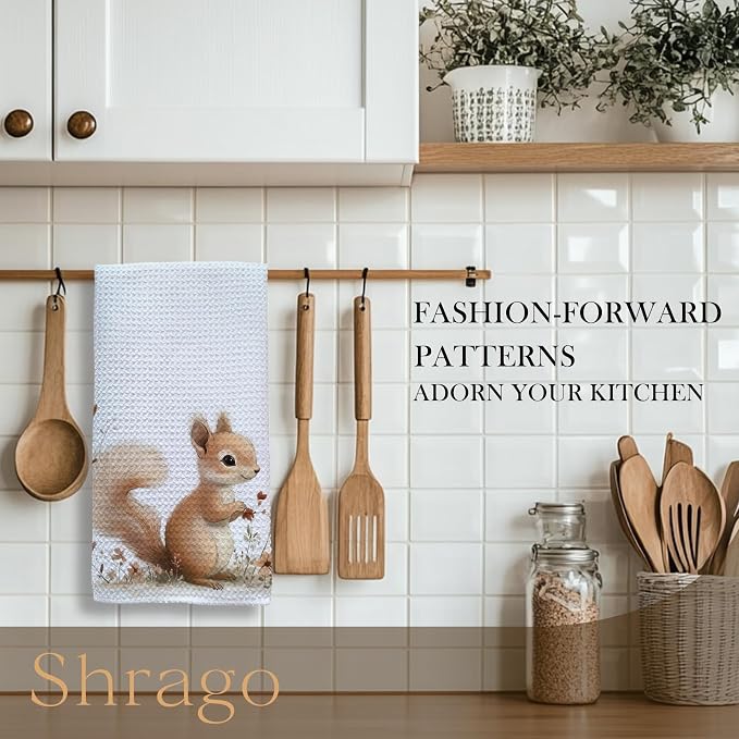 Squirrel Decor Kitchen Towels, Gifts for Squirrel Lovers Dish Tea Towels for Kitchen, Animal Lover Gifts Decorative Hand Towel for Kids Bathroom Decor, 16x24 Inch