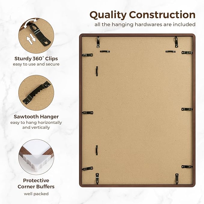 18x24 Picture Frame for Wall, 18 by 24 Wood Frame, Made of Solid Oak Wood & Tempered Glass, 18 x 24 Frame Matted to 16x20, Rustic Large 18 by 24 Poster Frame,18x24 Art Frames, Walnut Color, 1 Pack