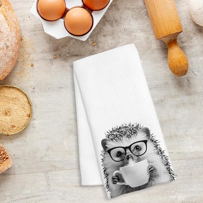 Funny Hedgehog Decor Coffee Kitchen Towels Gift, Hedgehog Gifts for Women, Coffee Gifts for Women, Animal Lover Gift Decorative Dish Hand Tea Towels for Kitchen Home Bar Decor, 16x24 Inch