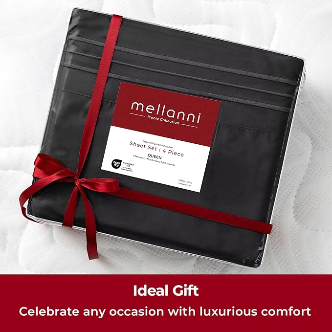 Mellanni Extra Deep Full Sheets - 4 PC Iconic Collection Bedding - Hotel Luxury, Ultra Soft, Cooling Bed Sheets - Wrinkle, Fade, Stain Resistant (Full, Black)