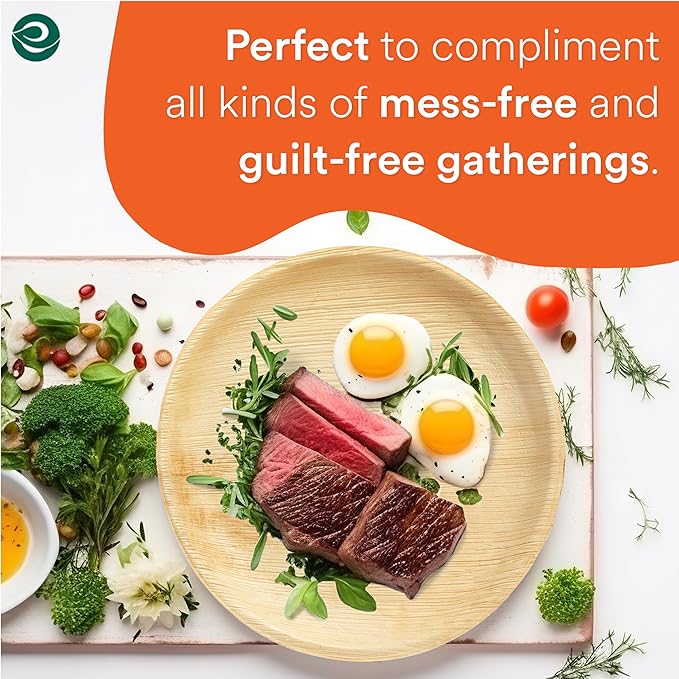 ECO SOUL Compostable 8 Inch Palm Leaf Round Plates (400 Count) Like Bamboo Plates | Biodegradable | Eco-Friendly, Microwave & Oven Safe