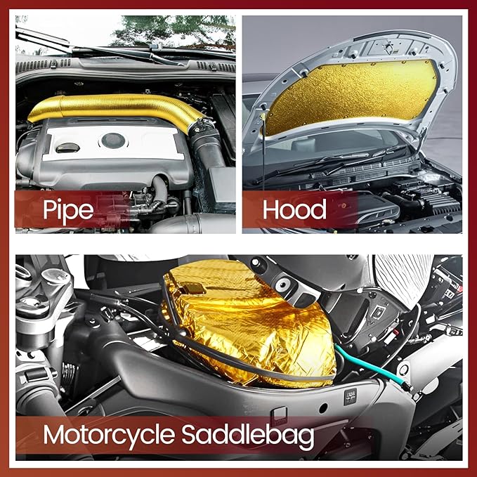 Heat Shield Automotive Aluminum Reflects 95% of Radiant Heat, 12" x 24" Stove Heat Shield Wrap to Protect Refrigerator, Exhaust, Motorcycle, Wood Stove, Cabinet, Fireplace (Gold)