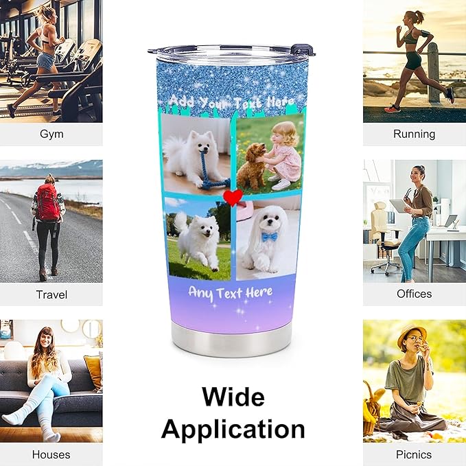 Personalized Tumbler Custom Vacuum Insulated Travel Mug Customizable Coffee Cup with Your Photos and Text Christmas Birthday Gift (4 Photos+Text)