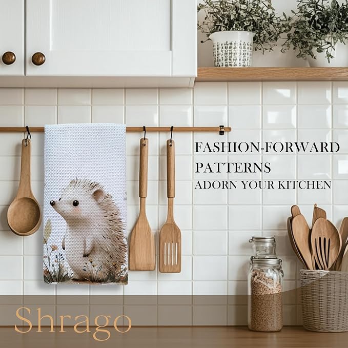 Hedgehog Gifts Kitchen Towels, Hedgehog Gifts for Women Dish Tea Towels for Kitchen, Cute Wild Animal Floral Botanical Decorative Hand Towel for Kids Bathroom Decor, 16x24 Inch