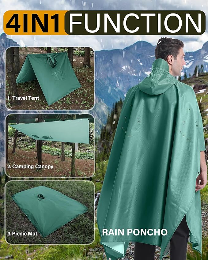 iCreek Hooded Rain Poncho Packable Unisex Raincoat Jacket with Pocket Waterproof Lightweight for Hiking, Camping, Outdoor