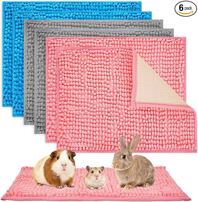 6 Pcs Guinea Pig Fleece Cage Liners, 16 x 24 Inch Guinea Pig Bedding Mats Reusable Guinea Pig Pee Training Pads Rabbit Mat Washable for Small Animal Sleeping