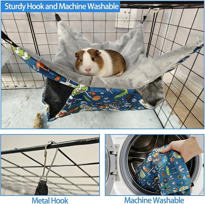 kathson 5 PCS Guinea Pig Hammock Set, Washable Rat Hammock, Guinea Pig Hideout Bed Soft Hamster Hanging Tunnel Mats Small Pets Cage Accessories for Chinchilla, Sugar Glider, Squirrel(Blue)