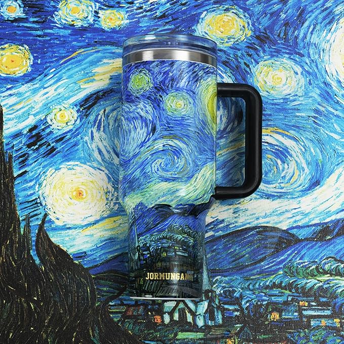 Jormungand 40oz Tumbler with Handle and Straw | Vacuum Insulated Stainless Steel Cup & Water Bottle | Leakproof Lid, BPA-Free, Cup Holder Friendly for Travel | Keeps Drinks Hot & Cold Starry Night 1