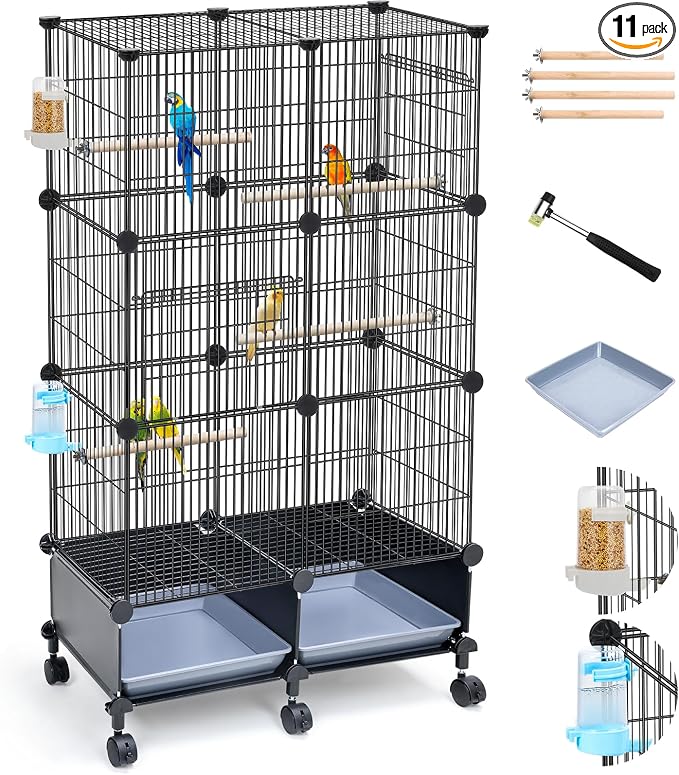 VISCOO Upgraded Encrypted Metal 46-Inch Bird Cage for Parrot Parakeets | Parakeet Cage with Wooden Perches, Slide-Out Tray, Water Bottle&Feeder for Cockatiel,Lovebird,Small Mid-Sized Birds