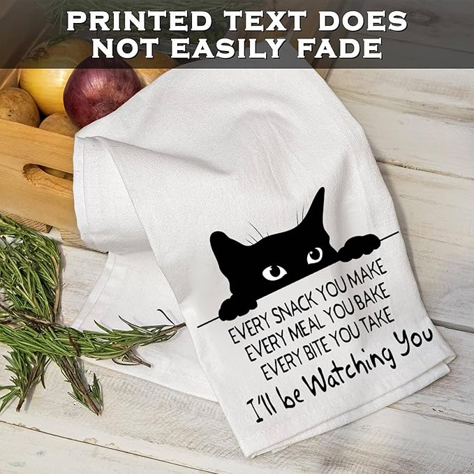 Cat Lover Kitchen Towels 'Watching' Cats Dish Tea Towel Absorbent Hand Towels for Bathroom Kitchen,'I'll Be Watching You'Cat Gifts for Women Men Decorative Dish Cloth for Home Restaurant Use