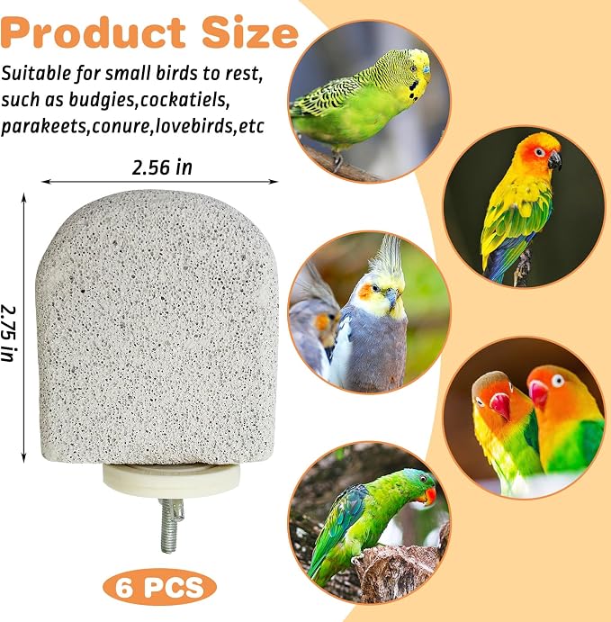 PINVNBY 6 PCS Bird Perch Bird Beak Grinding Stone Calcium Mineral Parrot Perch Foot Claws Trimmer Chew Toy Cage Accessories for Small Medium Budgie Cockatiel Conure Lovebird Finch