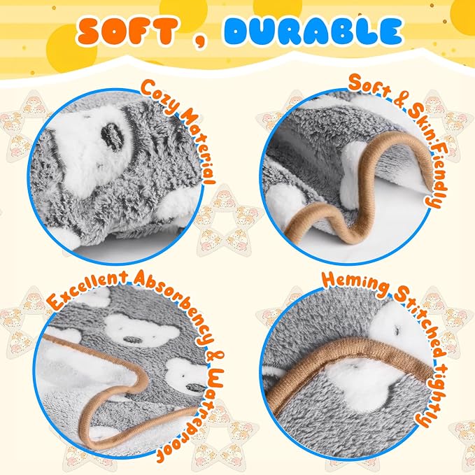 Eilyliafe 6 Pcs Guinea Pig Bedding Cage Liners Small Animal Flannel Blankets Sleep Mat Absorbent Reusable Pet Pee Bedding Pad Cover for Hamster Ferret Chinchilla Rabbit Hedgehog (16 x 24 Inch, Multi)