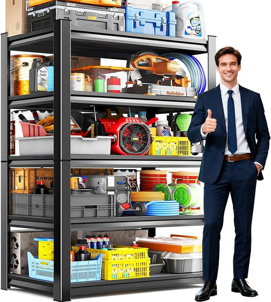 Garage Shelving Adjustable Garage Shelves 3000LBS Storage Shelves,5-Tier Metal Shelving Unit Storage Shelf, Easy Assembly Utility Shelf for Warehouse, Basement, Black