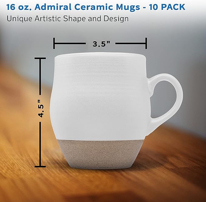 DISCOUNT PROMOS 10 Admiral Ceramic Mugs Set, 16 oz. - Stoneware, Drinkware, Coffee, C-handle - White
