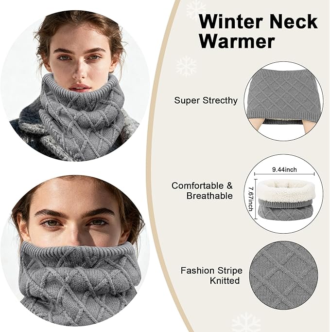 YARIEW Winter Hat Neck Warmer and Gloves Set for Women, Warm Knitted Beanie with Pom Pom, Soft Ear Warmer Scarf, Warm Gloves