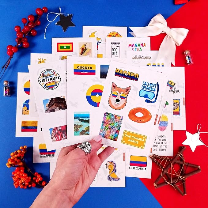 100Pcs Colombia Stickers for Water Bottle and Laptop - Colombian Party Supplies & Decorations, Waterproof Vinyl Decals, Colombia Flag Decals, Gifts for Women & Men