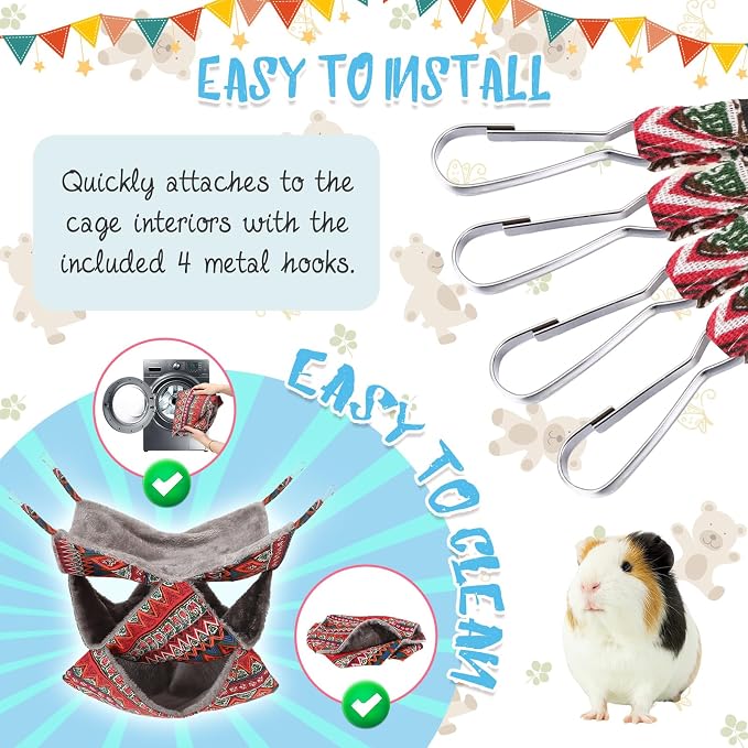3 Tier Guinea Pig Cage Accessories,Ferret Rat Hammock,13.7x13.7 Inches, Pet Cage Hanging Bunkbed Hammock for Small Animals,Guinea Pig,Ferret,Kitten,Squirrel, Chinchilla, Rat,Parrot | Rat Hammock for Cage, Pet Cage Hanging Hammock, Small Animals, Guinea...