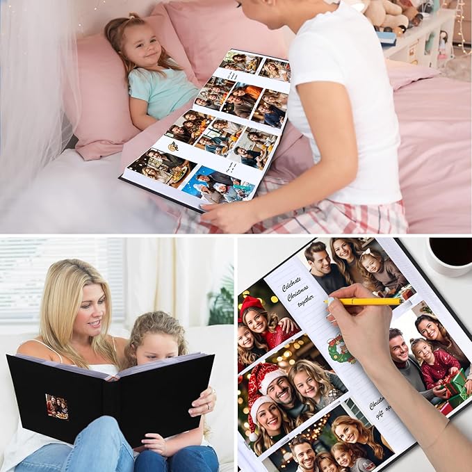Photo Album 4x6 600 Photos with Writing Space,4 x 6 Photo Book Linen Cover with Front Window, 4x6 Picture Album, 600 Photos Photo Album Book for Wedding Kids Travel Family Baby Pictures (Black)