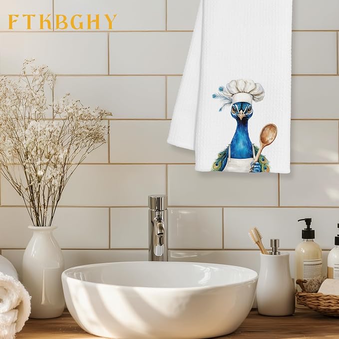 Funny Peacock Chef Kitchen Towels, Peacock Gifts for Women, Chef Gifts, Funny Peacocks Animal Decorative Dish Hand Tea Towels for Kitchen Bakery, 16x24 Inch