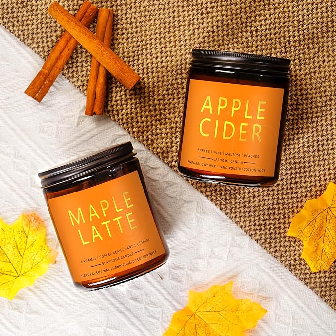 Fall Scented Candles Maple Latte 7oz – Sweet Maple Syrup & Creamy Coffee Soy Wax Candle for Cozy Autumn Home Décor, Perfect Fall Gift for Coffee Lovers, 50 Hour Long Burn
