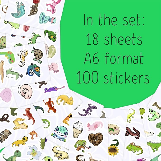 100Pcs Reptile Stickers, Lizard Stickers for Water Bottle and Laptop - Reptile Party Supplies & Decorations, Snake Vinyl Decals, Gifts for Women & Men