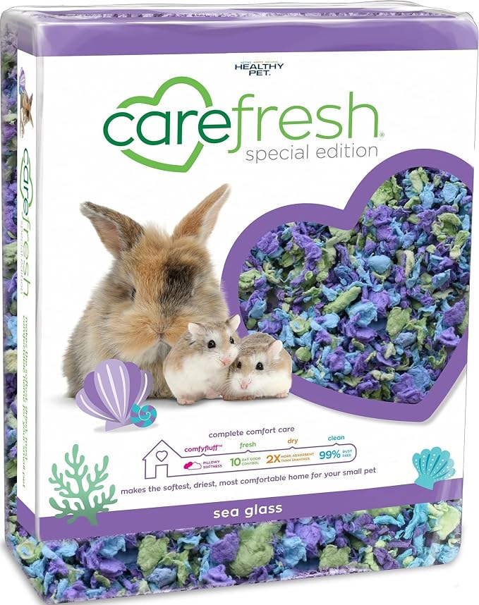 Carefresh Sea Glass Natural Paper Small Pet Bedding, Odor Control 50L | 2X more absorbent, 99% dust free, odor control, Biodegradable and compostable, For hamsters, rabbits and guinea pigs