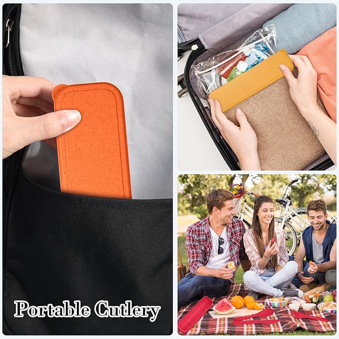Yahenda 96 Sets Reusable Travel Utensils Set with Case Wheat Straw Cutlery Portable Spoon Knife Fork Tableware Lunch Box Bulk for Adults Travel Picnic Camping Utensils Gifts (Multi-colorful Colors)