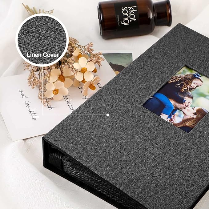 Ywlake Photo Album 4x6 300 Pockets, Linen Photo Albums Holds 300 Horizontal Pictures Only Black