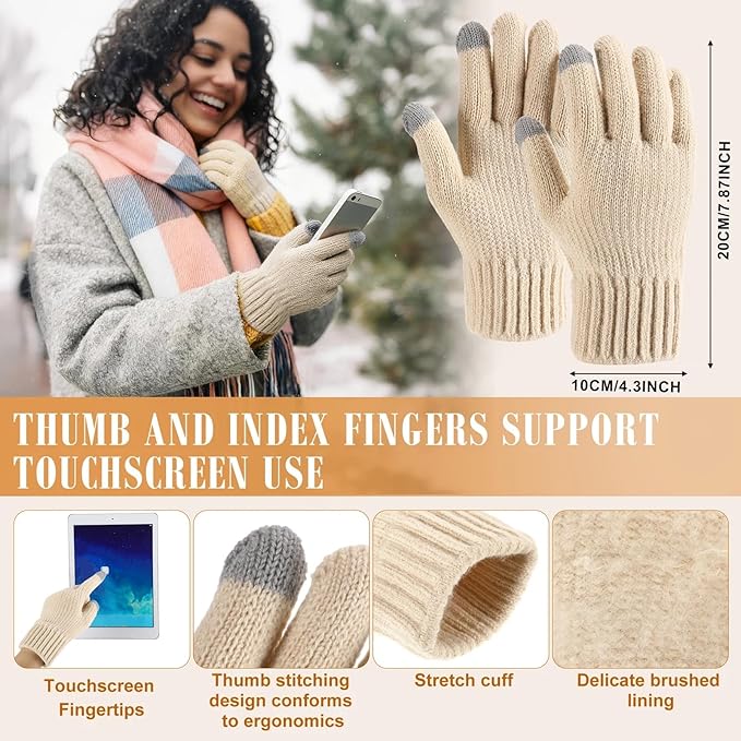 Geyoga 6 Pcs Winter Hat Scarf Gloves Set Knitted Touchscreen Gloves Plaid Scarf Earmuffs Socks Gift for Women Men