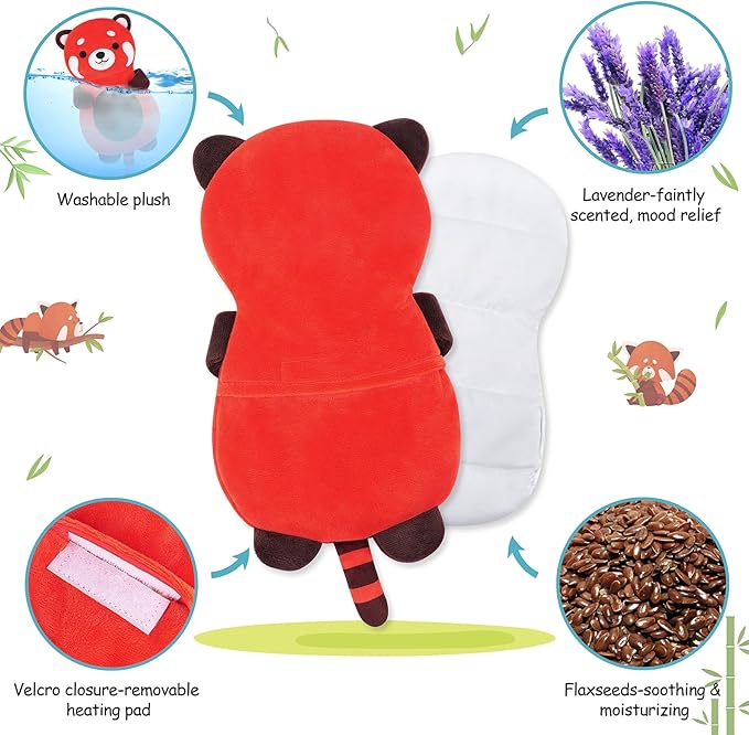 Red Panda Microwave Heating Pad for Period Cramps, Animal Microwavable Heating Pad for Pain Relief with Lavender Scented, Animal Heating Pad for Kids and Women, Warmer Pad for Birthday Mother's Day