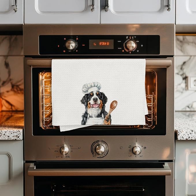 Funny Bernese Mountain Dog Chef Kitchen Towels, Bernese Mountain Dog Gifts, Gifts for Chefs, Funny Dogs Decorative Dish Hand Tea Towels for Kitchen Bakery, 16x24 Inch