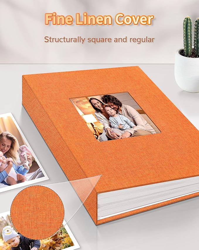 Photo Album 4x6 with 100 Pockets,Slip-in Picture Albums,Linen Cover Memory Book with Front Window,White Page Vertical Photo Book for Wedding,Family,Anniversare,Baby,Vacation