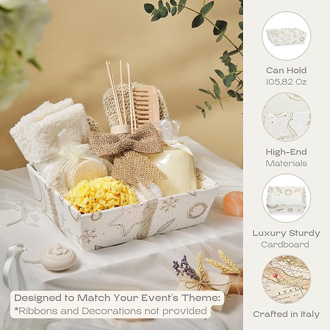 Pack of 5 Sturdy Gift Basket Made in Italy - Baskets for gifts empty, Ideal for Baby Shower Basket, Wedding Gift Basket and Any Occasion | 9" x 6.69" x 3.14" Gold | by Boxes Craftory| 9" x 6.69" x