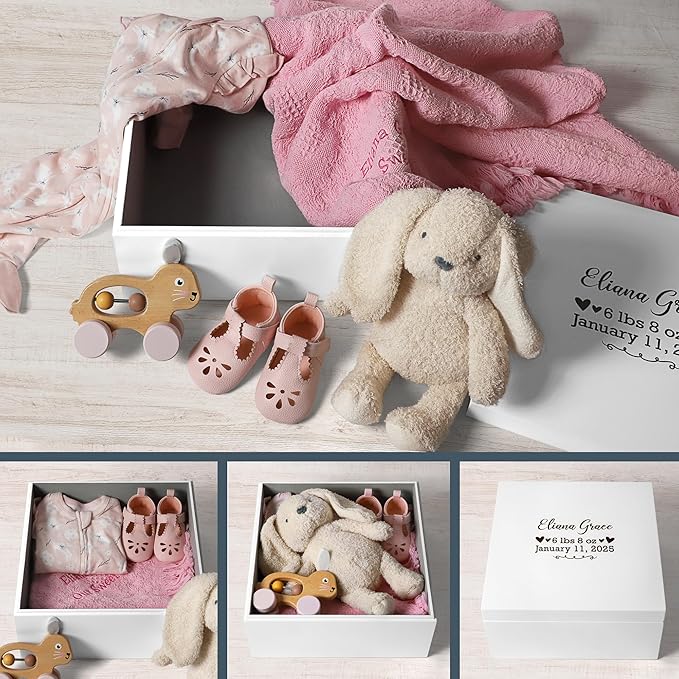 Let's Make Memories Personalized Keepsake Box for Newborn - Memento Storage - Memories Box -Nursery Décor - 6" Hx12 Sq - Baby Love