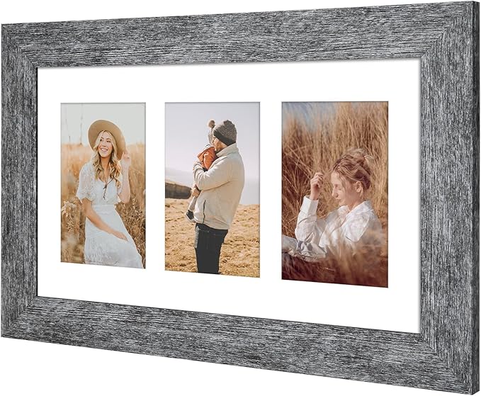 8x14 Picture Frame Display 3 opening 4X6 Picture Frame Collage,Multi Photo Frame with Mat,Plexiglass,Wall Hanging Decor,Grey Wood Grain
