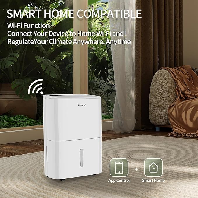 Shinco 7,000 Sq.Ft Energy Star Dehumidifier with Pump and WIFI, Ideal for Large Industrial Rooms and Home Basements, Efficient Moisture Removal and Humidity Control, 1.85 Gallons Water Tank