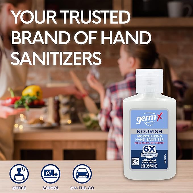 Germ-X Nourish Hand Sanitizer, 2 Fl Oz (Pack of 24), 2-in-1 Moisturizing and Sanitizing Formula with Shea Butter, Vitamin E & Aloe, Non-Greasy, Mini Travel Size for On-The-Go, Fresh Scent