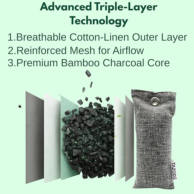 Bamboo Charcoal Air Purifying Bags (75g Each) – Natural Odor Remover for Shoes, Closet, Car, Home, Pet Area – Reusable Deodorizer Pouch, Eco-Friendly, Unscented (Pack - 10)