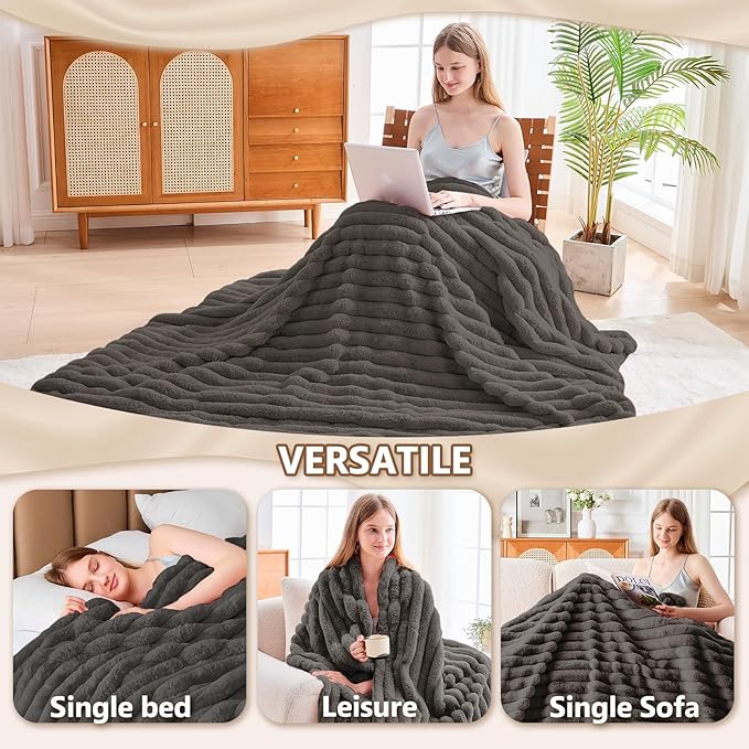 Heated Blanket Electric Throw 50″x60 ″Inch - Thick Striped Flannel Electric Blanket,10 Heating Levels, 1-12 Hours Auto Off, Fast Heating Heating Blanket with Overheat Protection.