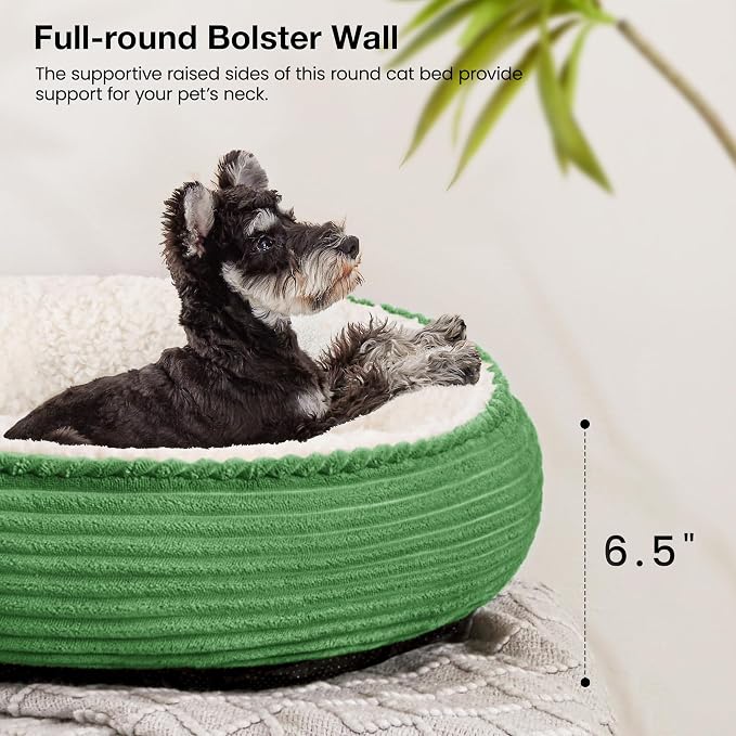 Love's cabin Round Donut Cat and Dog Cushion Bed, 24in Pet Bed for Small or Medium Dogs, Anti-Slip & Water-Resistant Bottom, Soft Durable Fabric Pet Beds, Washable Calming Cat Bed Light Green