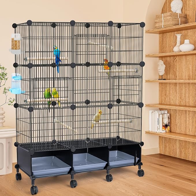 VISCOO Encrypted MetalBird Cage (46" x 36" x 12") for Parrot Parakeets | Bird Cages with Wooden Perches,Slide-Out Tray, Water Bottle & Feeder, for Parrot,Parakeets,Cockatiel,Small Mid-Sized Birds