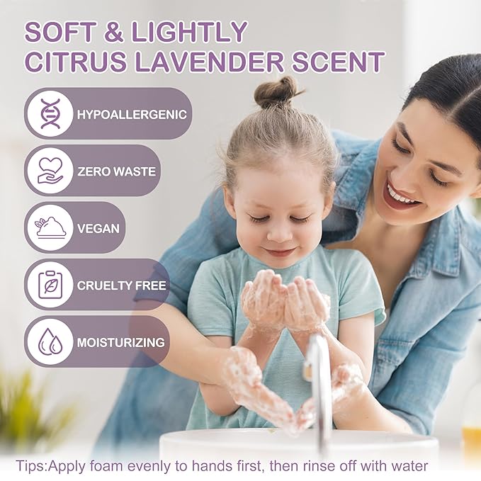 Foaming Hand Soap Refills, Foaming Soap Refill 12 Pcs(Make 12x8 fl oz Bottles), Plant-Based Foam Cleaner, Skin-Friendly Hand Wash Tablets, Vegan, Cleansing & Moisturizing, Lavender Scent