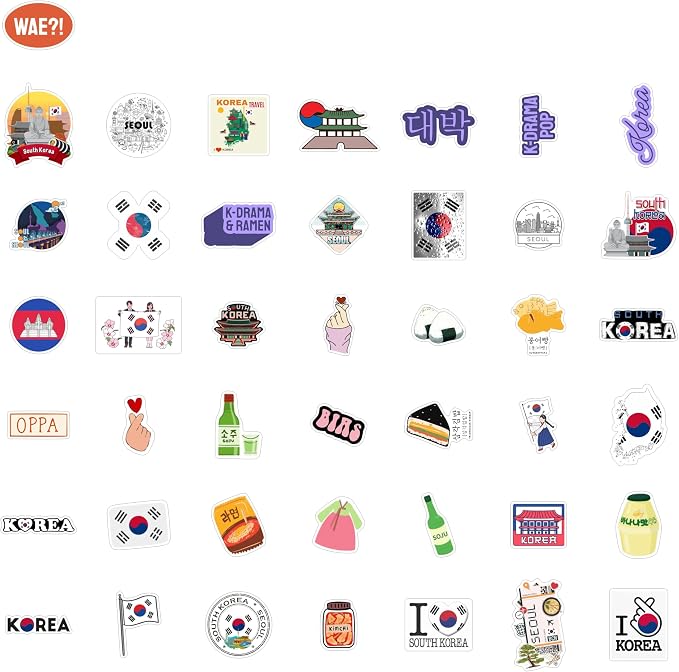 South Korea Stickers, Korean Stickers for Water Bottle & Laptop - South Korea Party Supplies & Decorations, Waterproof Vinyl Decals, Gifts for Women & Men